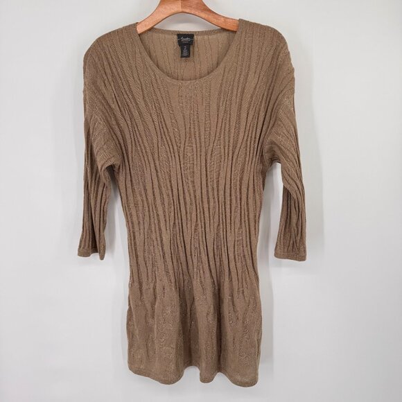 Chicos 2 Travelers Collection Metallic gold textured Knit Sweater Size Large - Picture 5 of 14